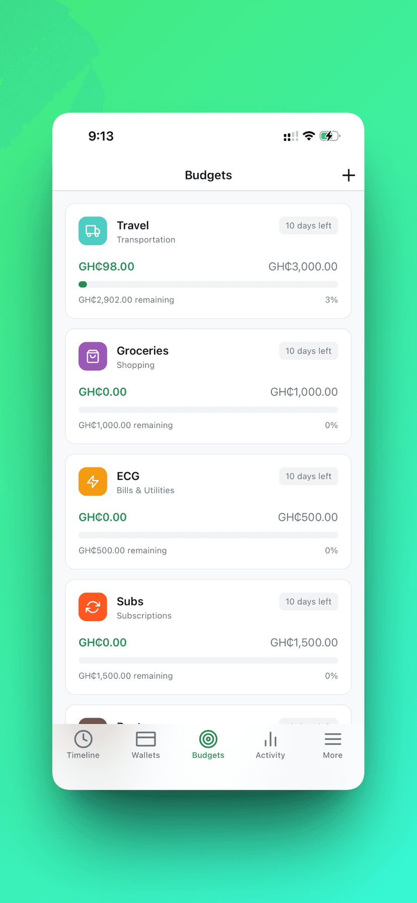 Genius Budget - Budgets View